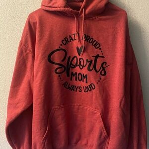 Red Sports Mom Hoodie in Size Large